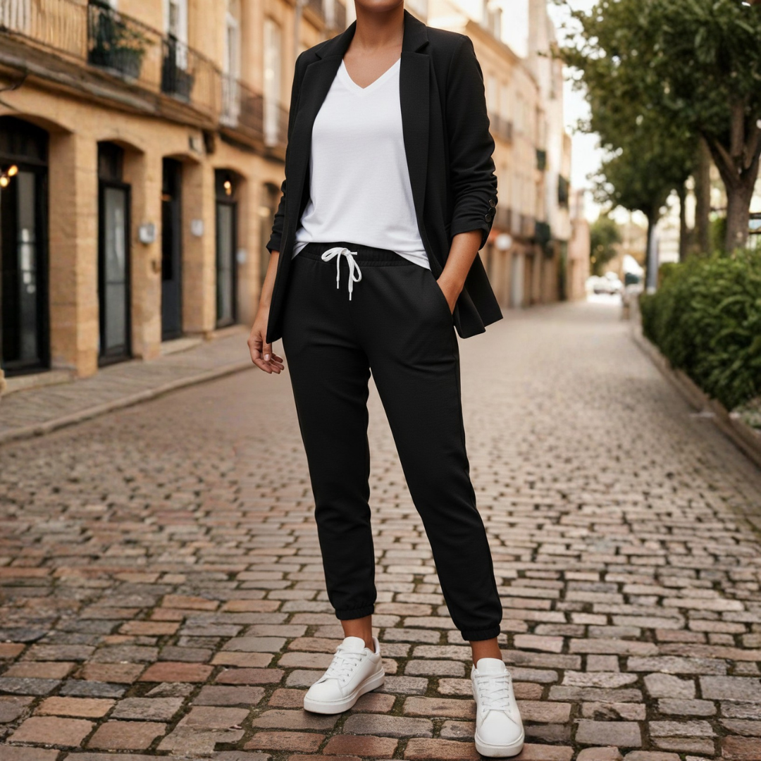 Ensemble Veste et Pantalon de Jogging Femme Devant Ouvert Manches Froncées