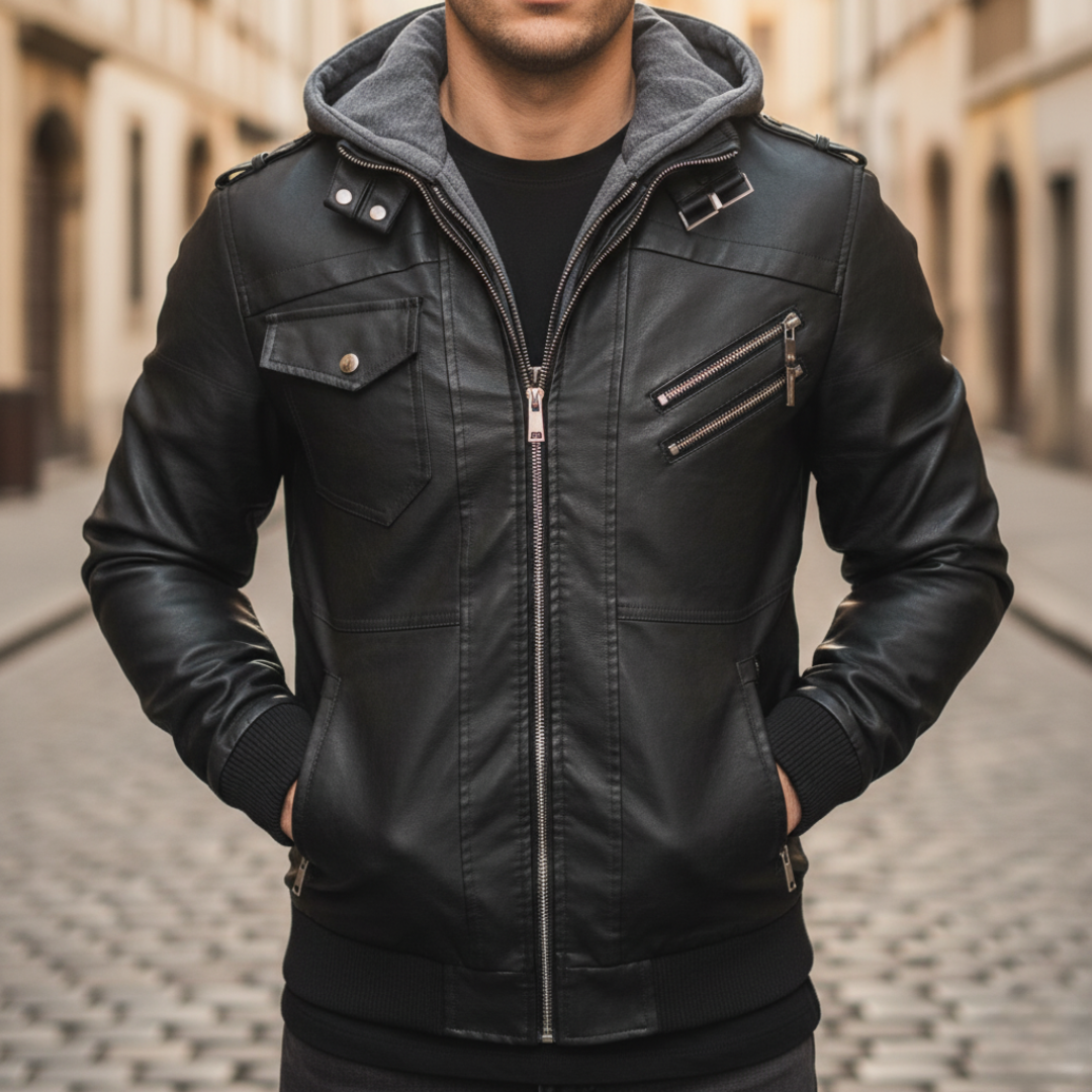 Herren Lederjacke mit Kapuze | Vestea