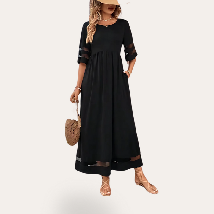 Vestea | Damen Baumwoll-Maxikleid mit Transparenten Ärmeln