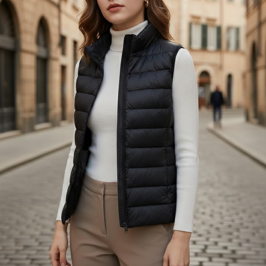 Veste sans manches matelassée ultralégère à fermeture éclair intégrale pour femmes