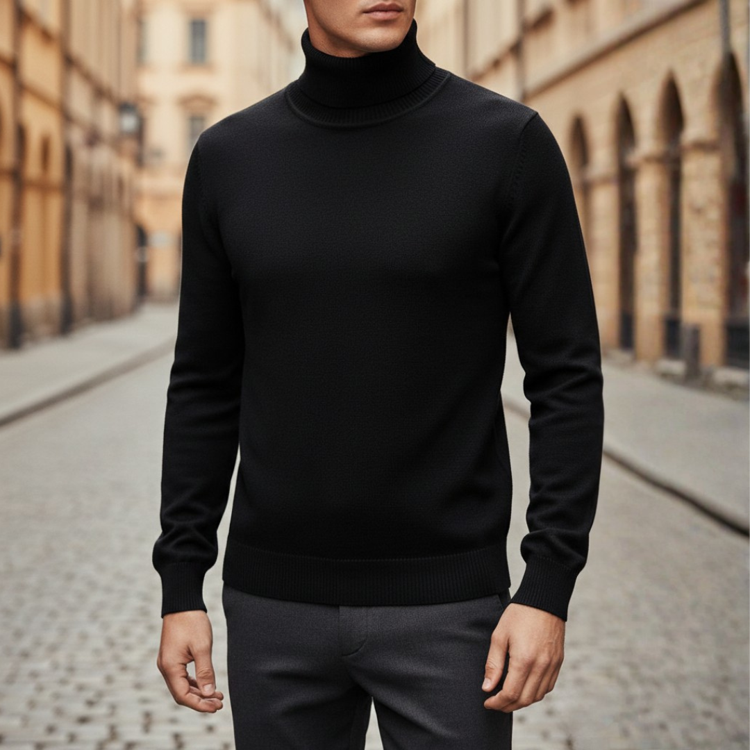 Suéter de cuello alto tejido acanalado para hombre