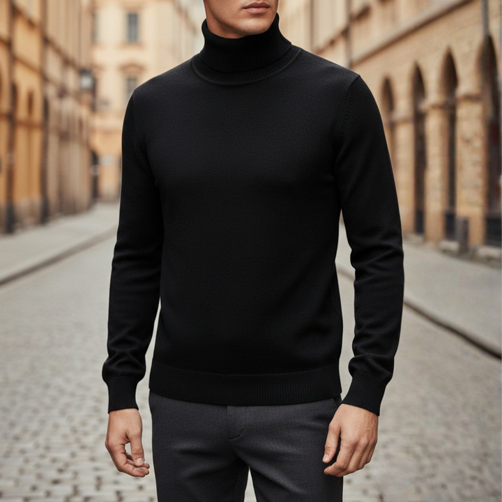 Suéter de cuello alto tejido acanalado para hombre