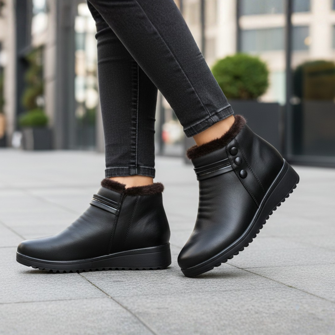 Women Orthopedic Synthetic Leather Fur Wedge Boots