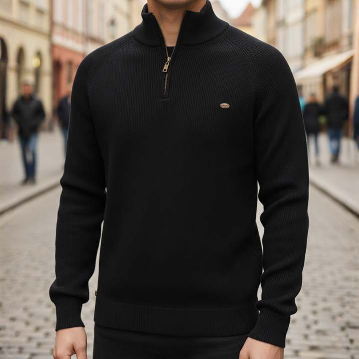 Herren Strickpullover Rollkragen Halb-Reißverschluss Baumwolle | Vestea