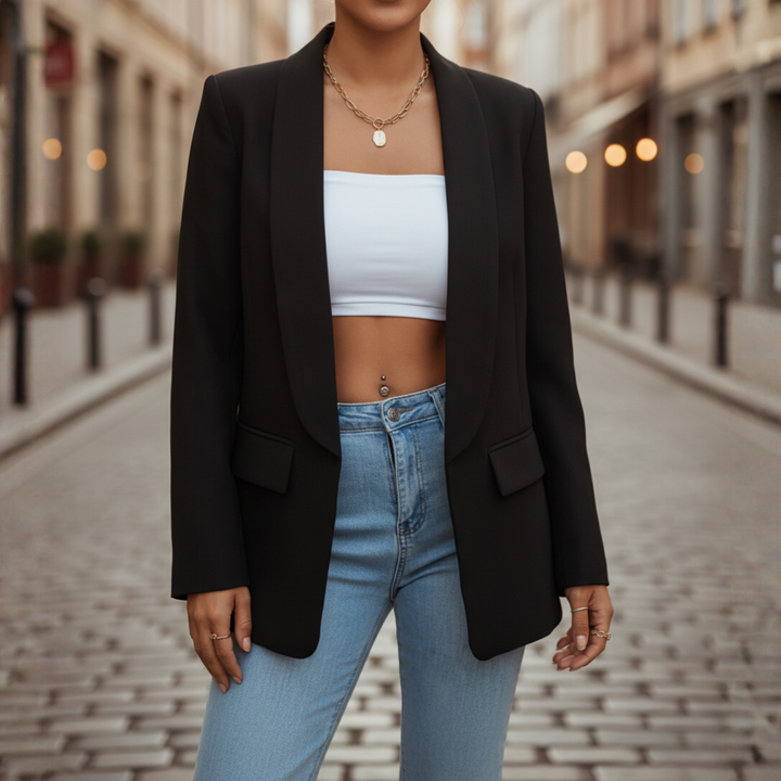 Damenjacke aus Stretchstoff mit langen Ärmeln und Taschen | Vestea