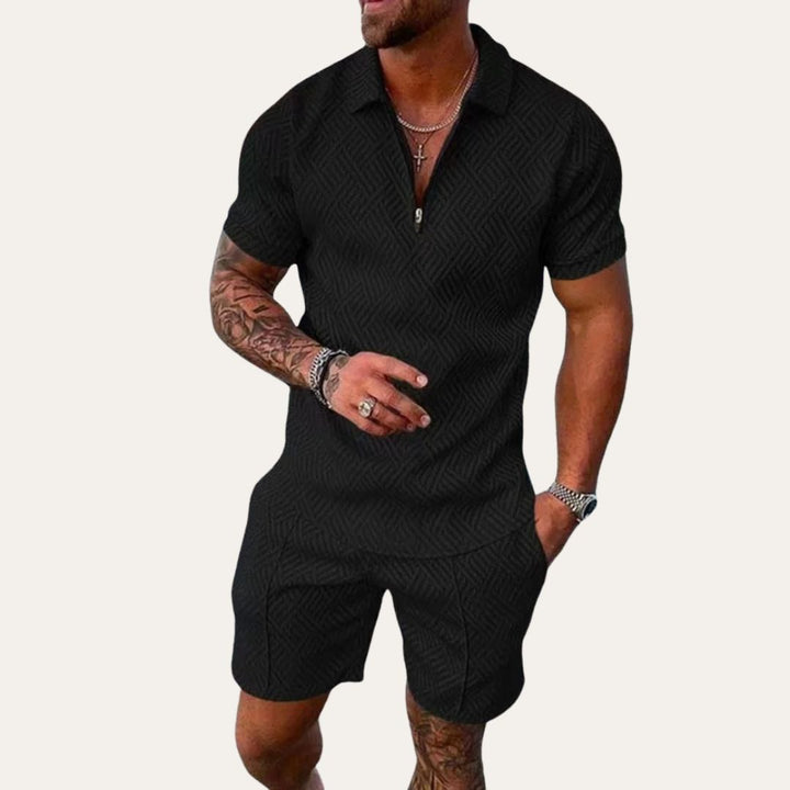 Herren Kurzarm Hemd Shorts Set Baumwolle | Vestea