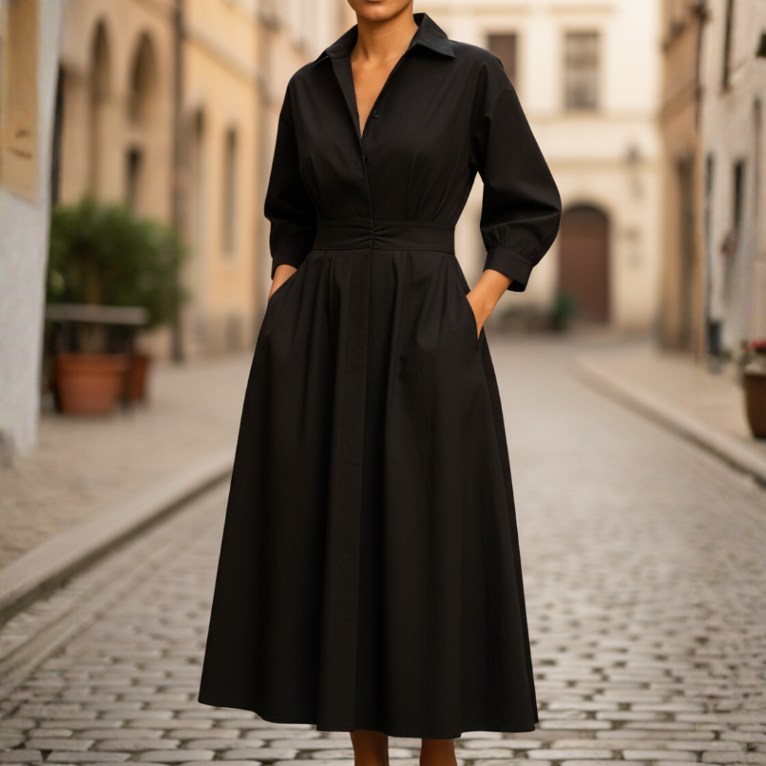 Damenkleid mit Kragen und Langarm | Vestea