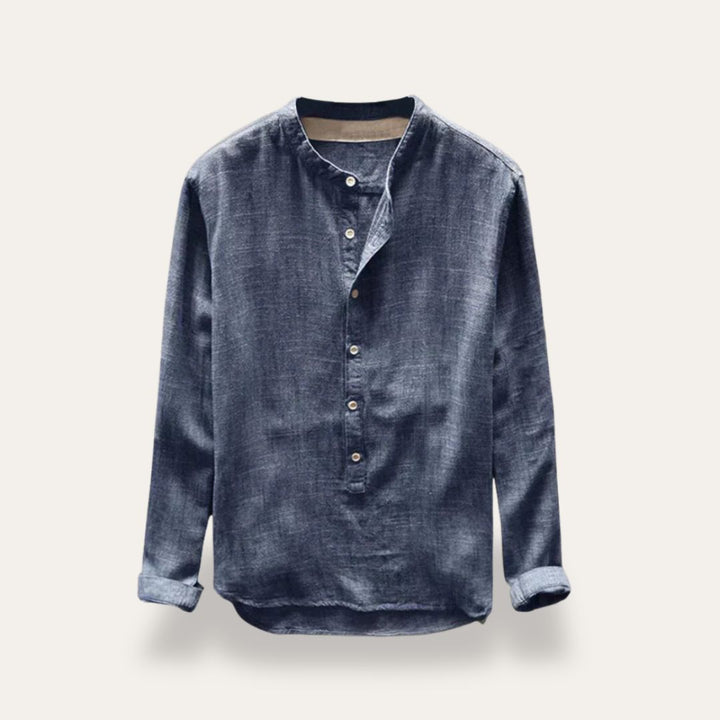 Men's Casual Linen Stand-Collar Shirt | Vestea