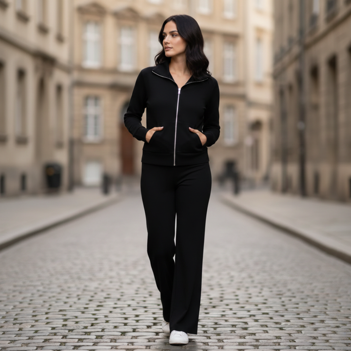 Ensemble détente Veste zippée Pantalon évasé Coupe décontractée Femme