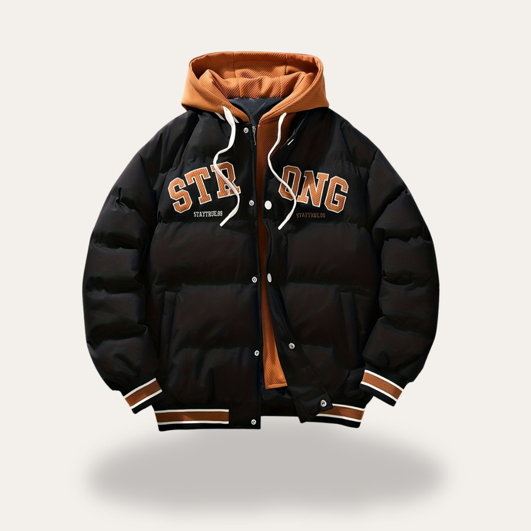 Herren-Pufferjacke im Varsity-Stil mit Kapuze | Vestea