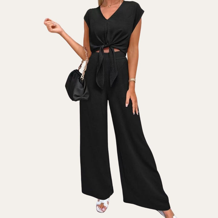 Crinkle Polyester Top Weite Hose Damen | Vestea