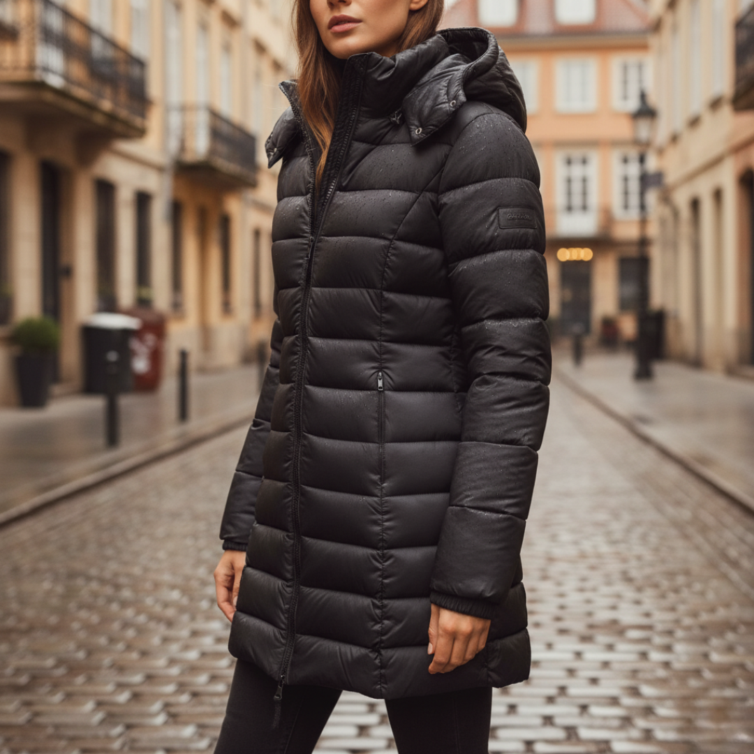 Langer Damen-Wintermantel aus Polyester | Vestea