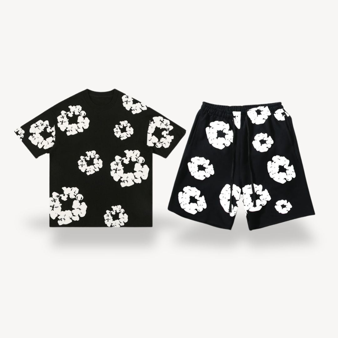 Baumwoll-Set Blumen T-Shirt & Shorts Unisex | Vestea