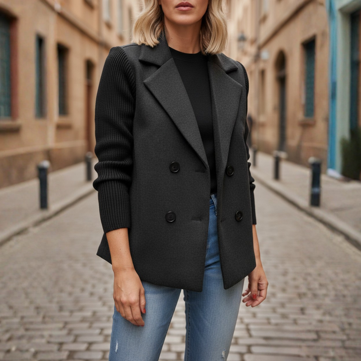 Blazer de Doble Botonadura con Mangas de Punto para Mujer