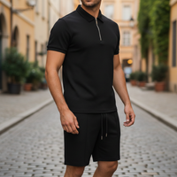 Polo Shirt and Shorts Co-Ord Set Textured Knit Mens