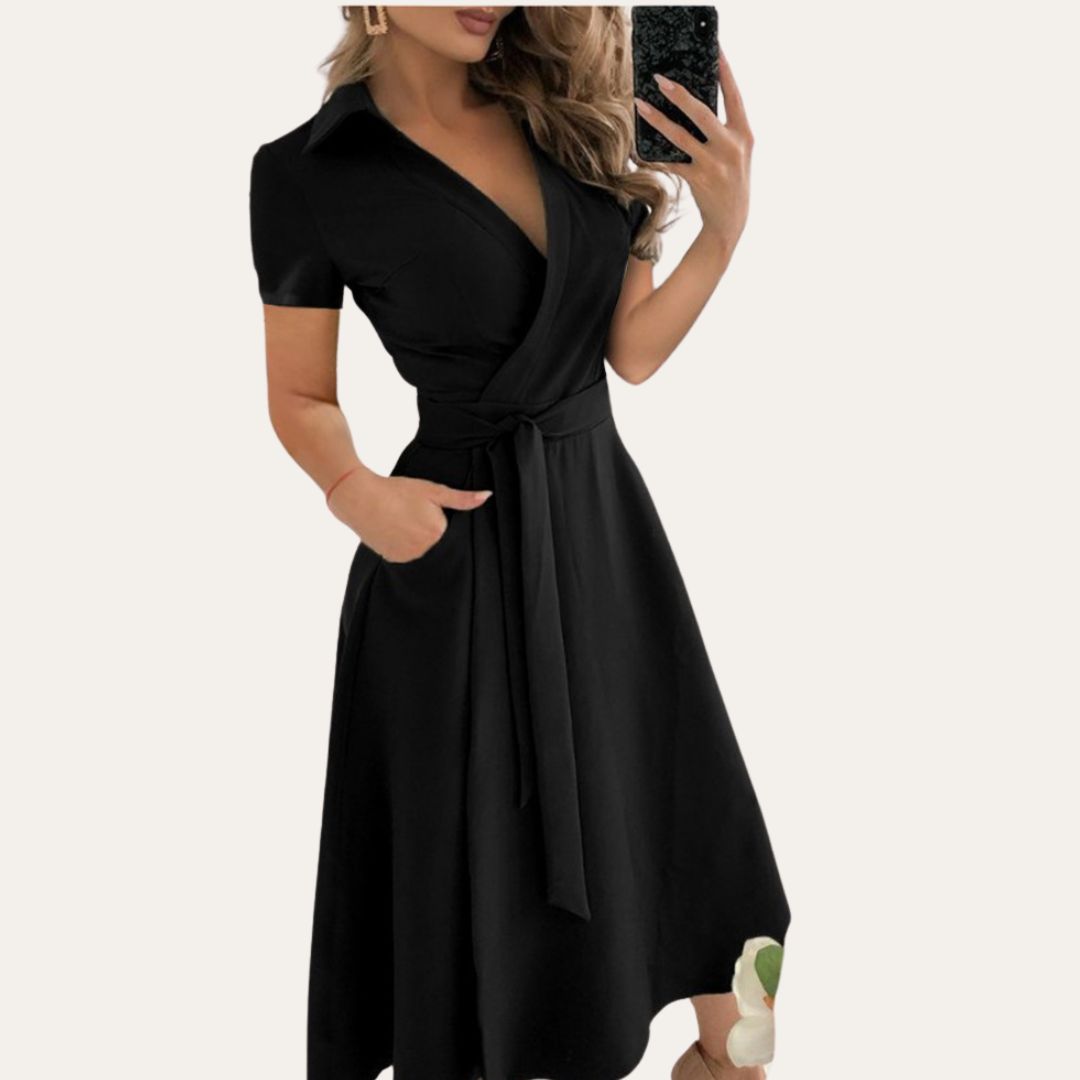 Damen Leinen Wickelkleid Kurzarm | Vestea