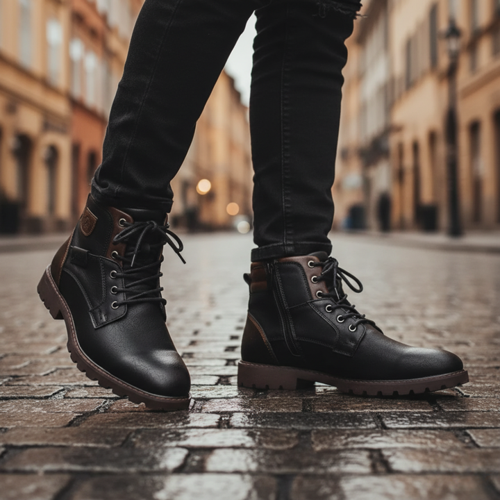 Herren Stiefeletten aus Kunstleder mit Reißverschluss und Schnürung | Vestea