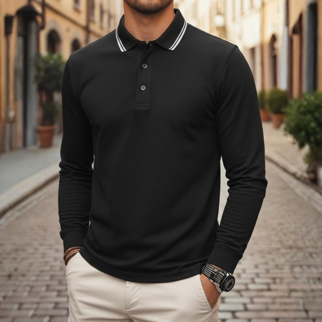 Polo à manches longues pour homme avec bordure contrastante