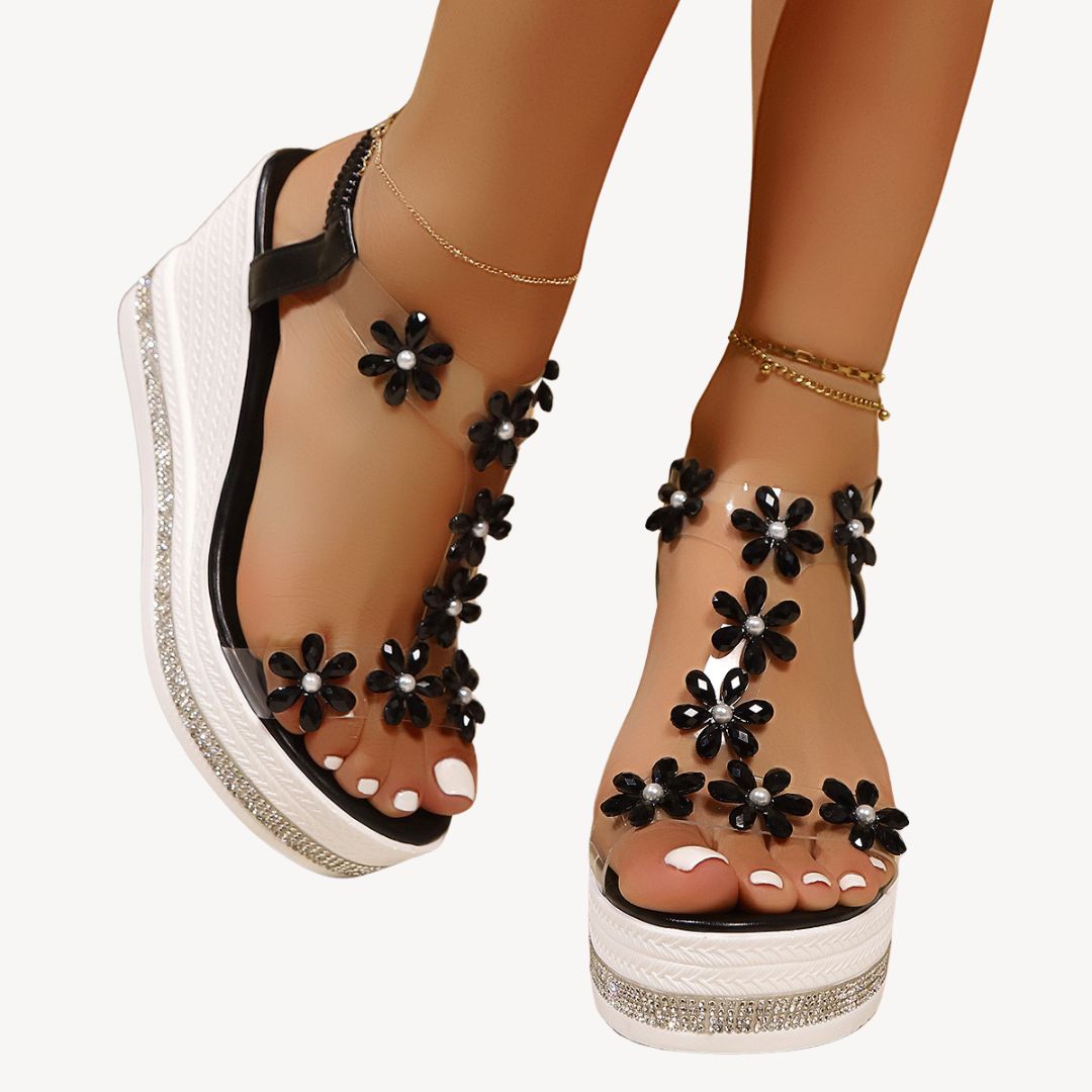 Damen Orthopädische Keilsandalen, Blumen & Transparent | Vestea