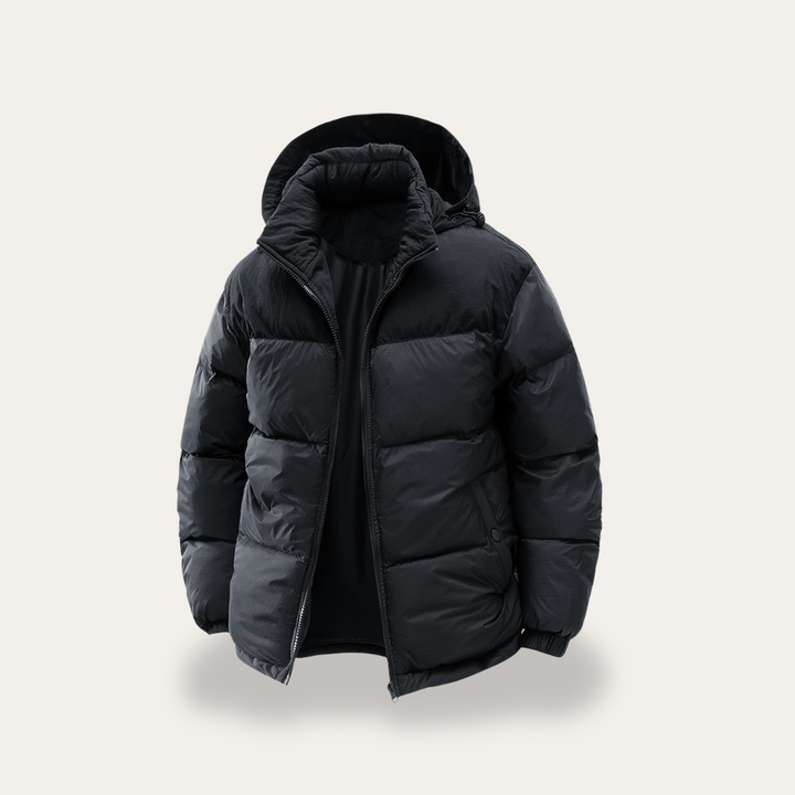 Herren-Pufferjacke mit Kapuze und Farbblock | Vestea