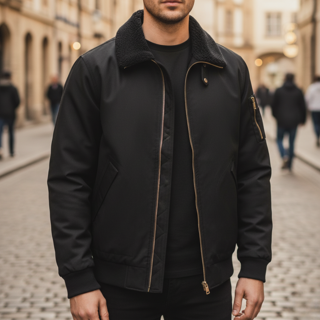 Herren Bomberjacke Shearling-Kragen Winter Polyester | Vestea