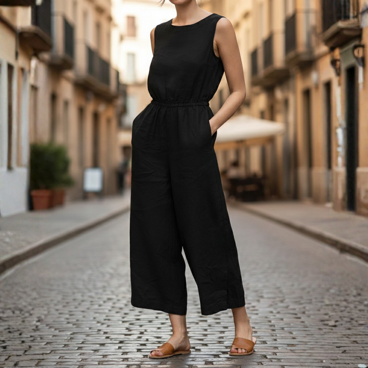 Mono sin mangas de pierna ancha con cintura elástica para mujer