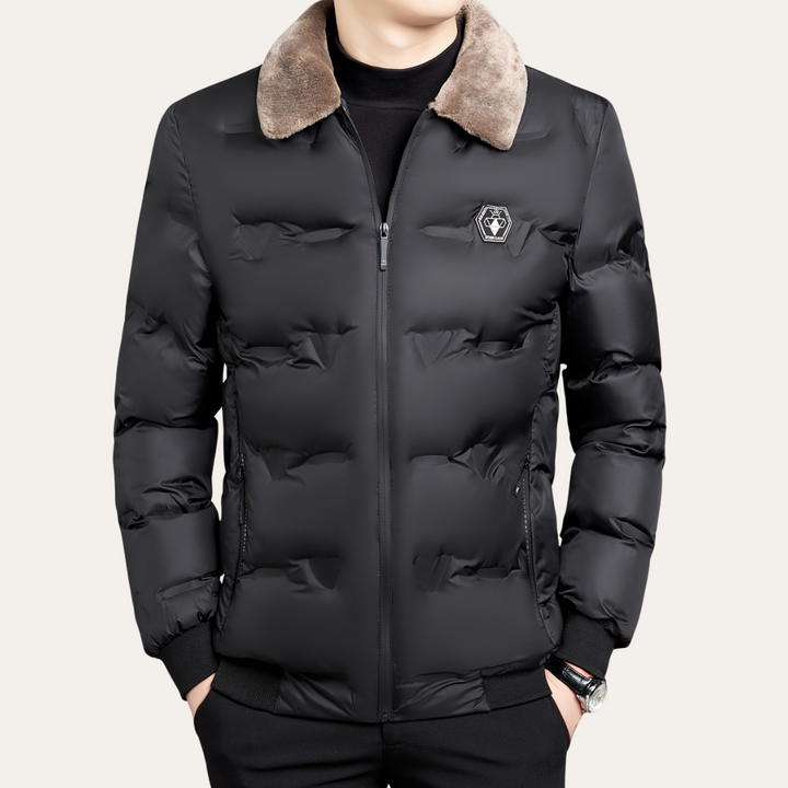 Herren-Pufferjacke mit Stehkragen und Kunstfell | Vestea