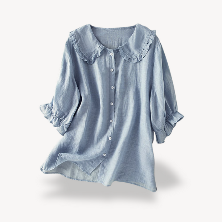 Vestea | Damen Leinenbluse mit Rüschenkragen – 3/4-Ärmel, Atmungsaktiv & Leicht