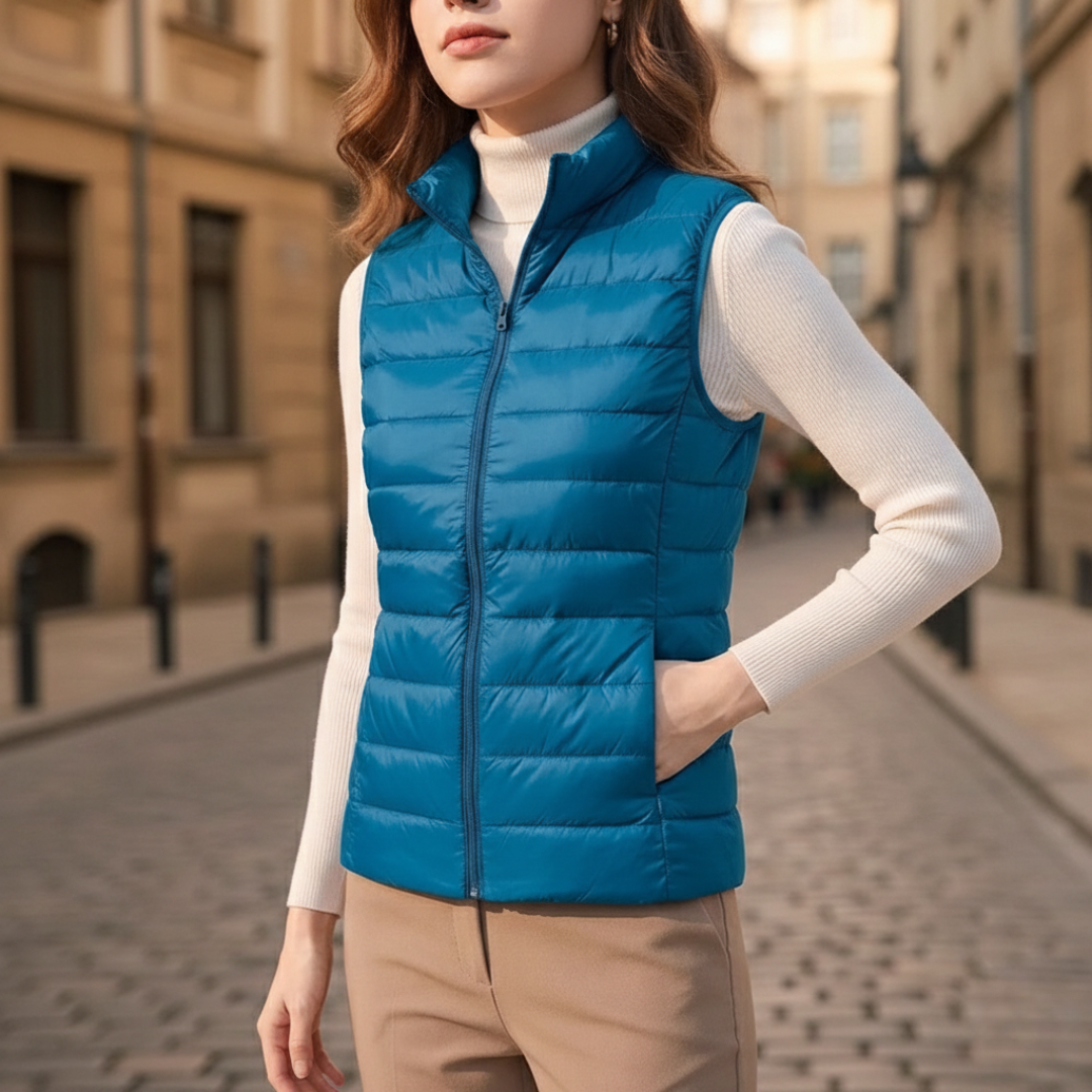 Veste sans manches matelassée ultralégère à fermeture éclair intégrale pour femmes