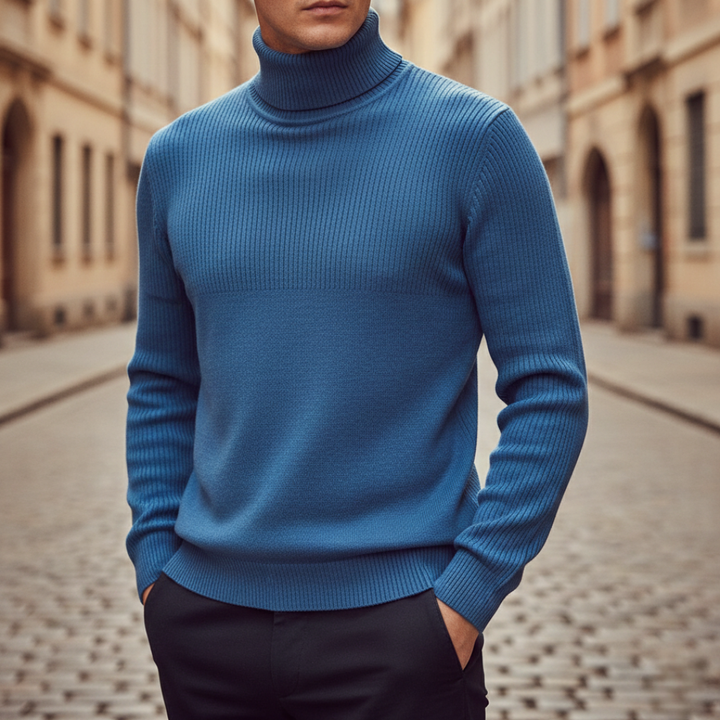 Suéter de cuello alto tejido acanalado para hombre
