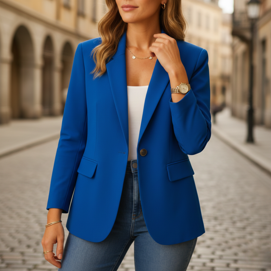 Veste à un bouton pour femme, col cranté, poches à rabat, coupe ajustée