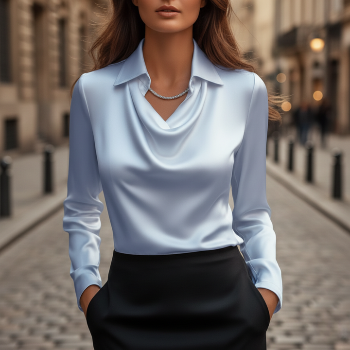Damen Bluse mit Cowl-Kragen und langen Ärmeln | Vestea