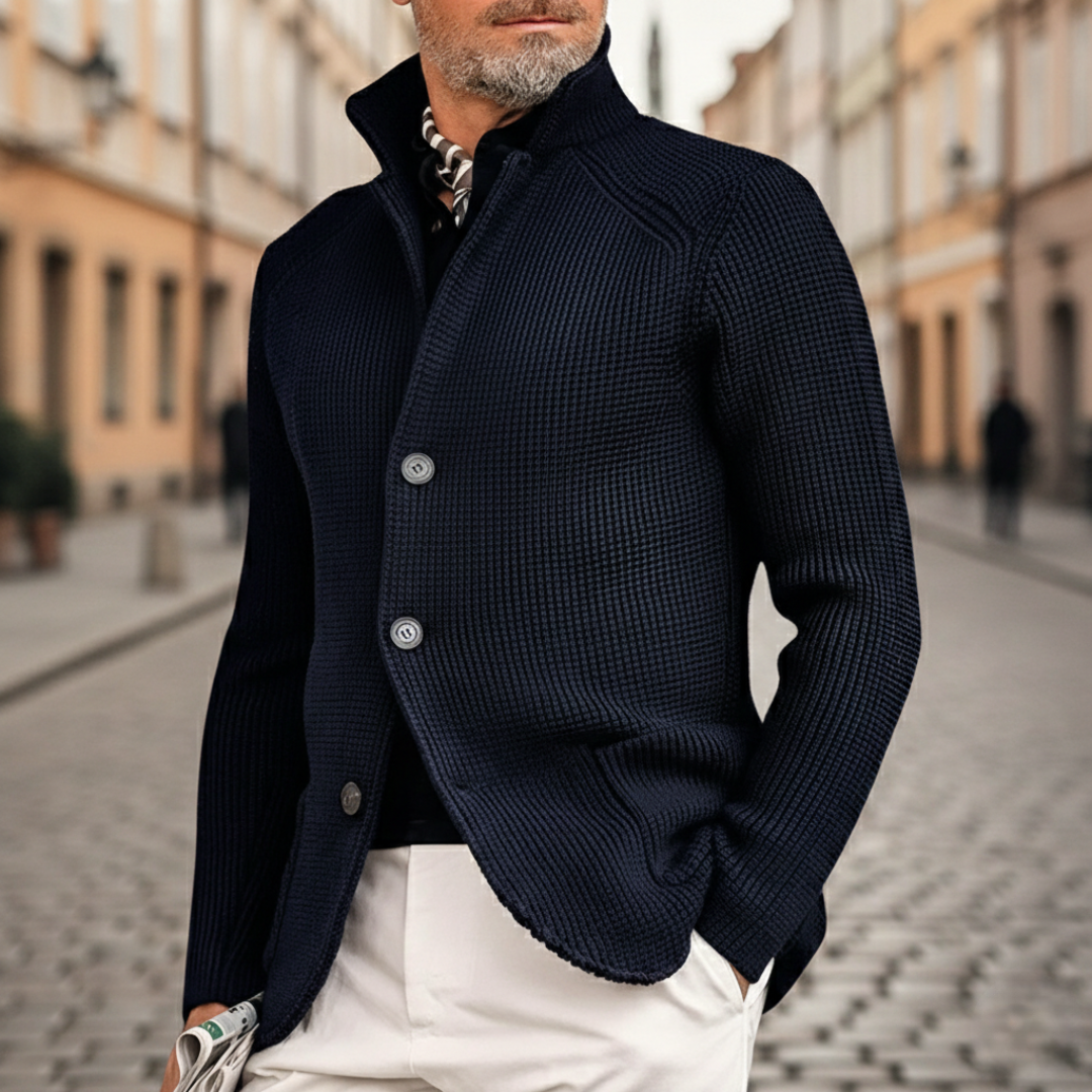 Cardigan boutonné en tricot côtelé pour homme