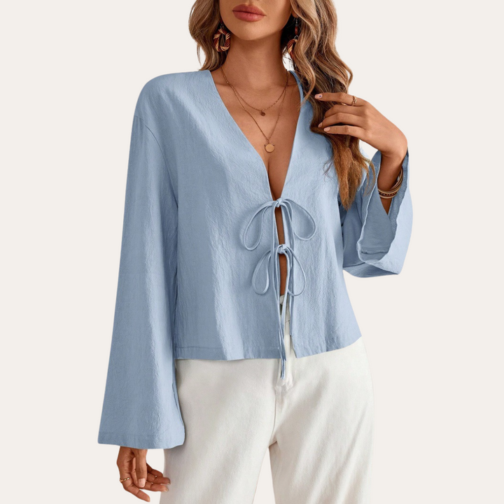 Vestea | Damen Baumwoll-Leinen Bluse mit Bindeband