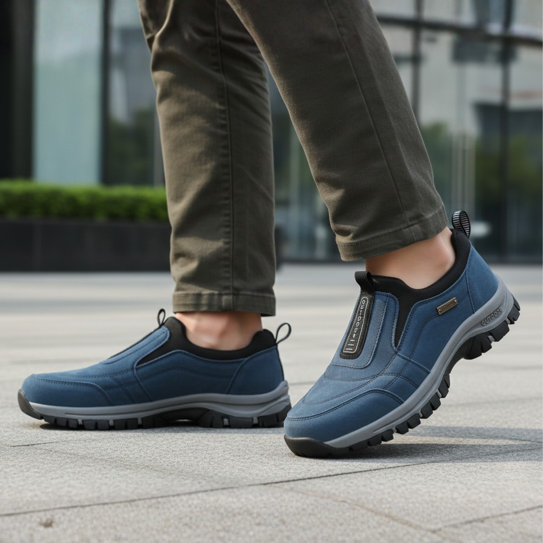 Chaussures de marche à enfiler pour hommes en daim synthétique orthopédique