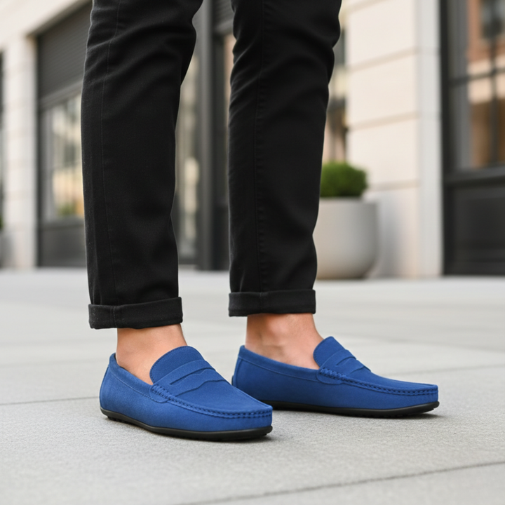Zapatos de conducir para hombre tipo mocasín de ante con correa para moneda, sin cordones