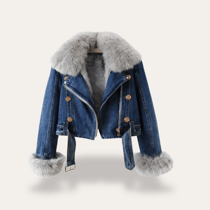 Denimjacke mit Fellkragen für Damen | Vestea