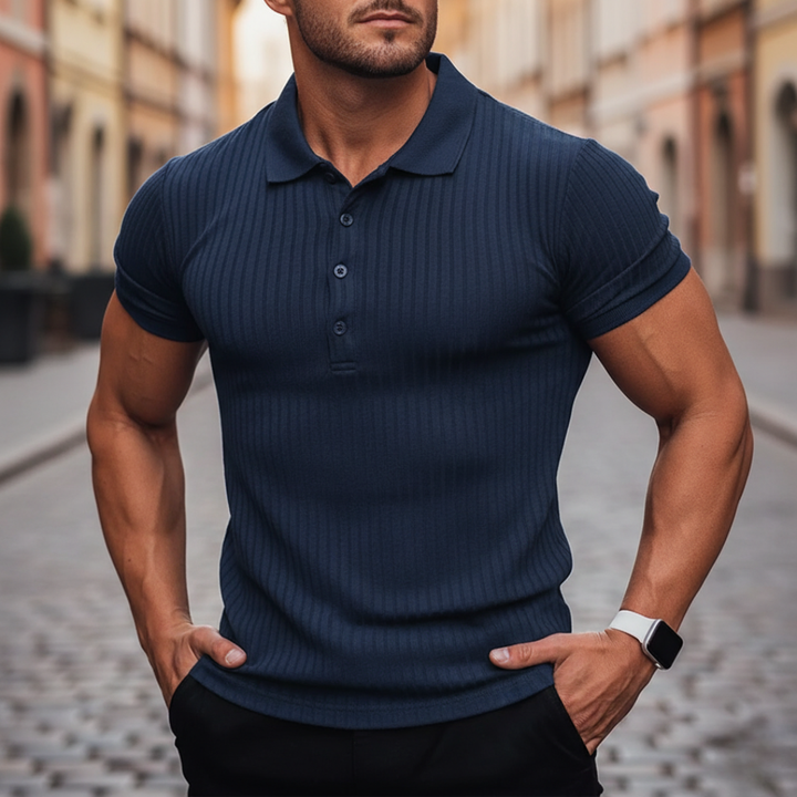 Men Ribbed Short Sleeve Polo Shirt