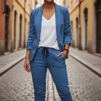 Blazer and Jogger Set Open Front Ruched Sleeve Womens