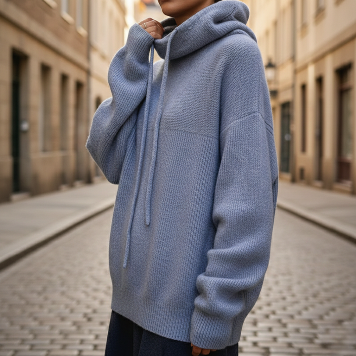 Sudadera con capucha de punto, con cordón, acanalada, de gran tamaño para mujer