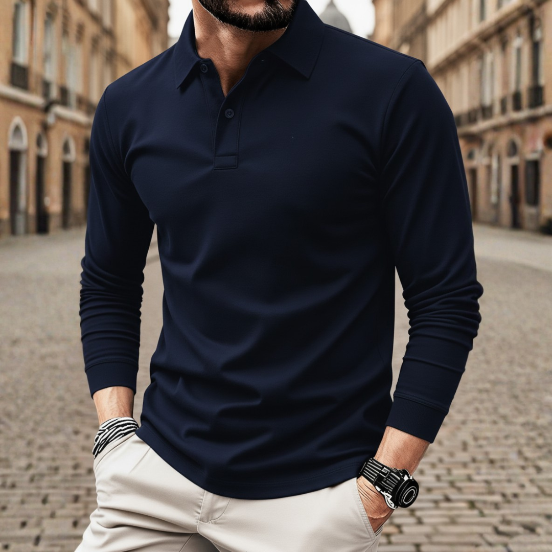 Polo à manches longues pour homme avec bordure contrastante