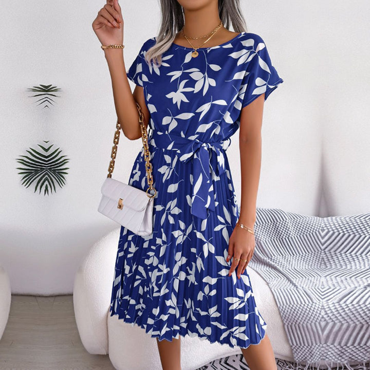 Damen Midikleid mit Abstraktem Druck und Bindegürtel | Vestea