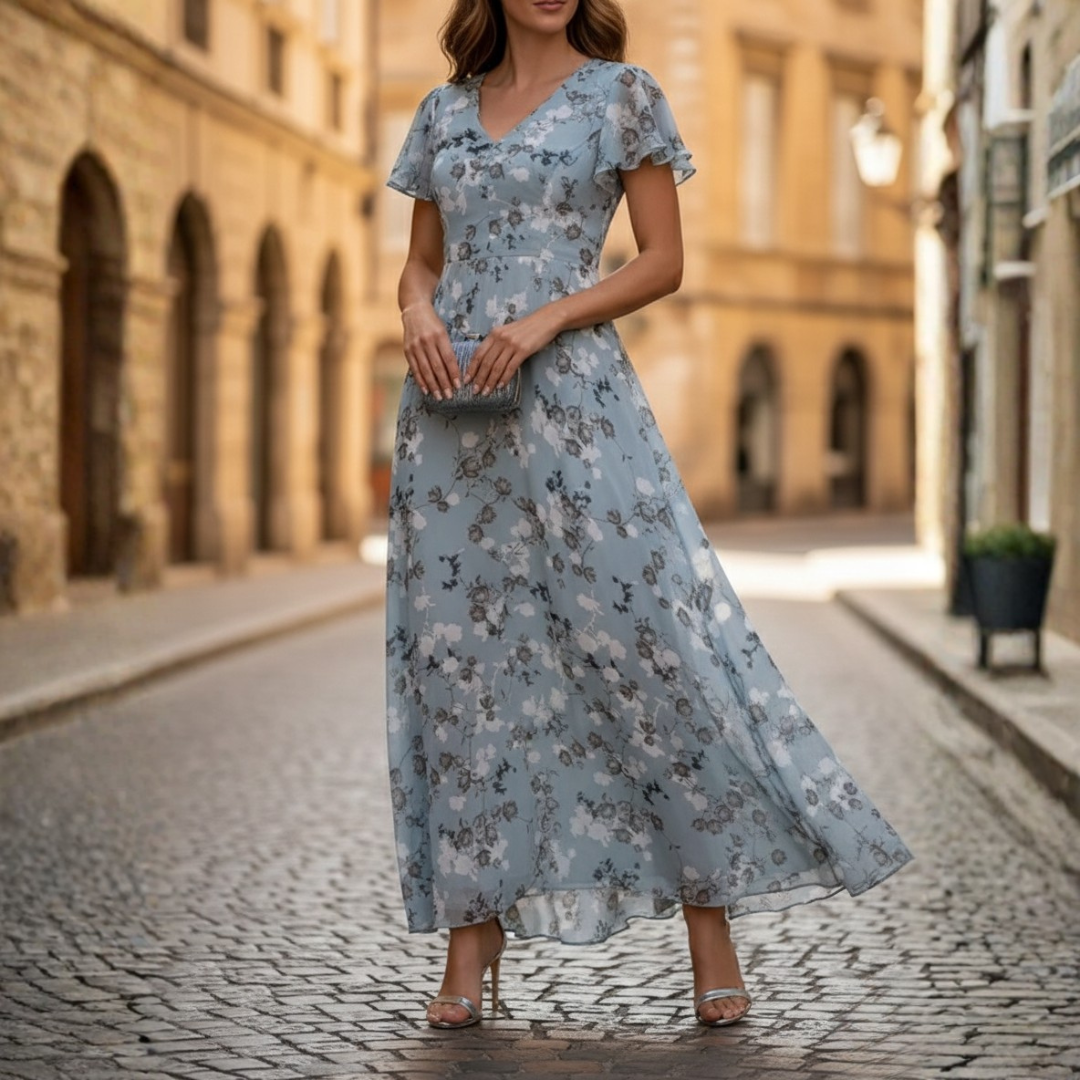 Maxi Dress Short Sleeve Floral Womens