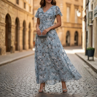 Maxi Dress Short Sleeve Floral Womens