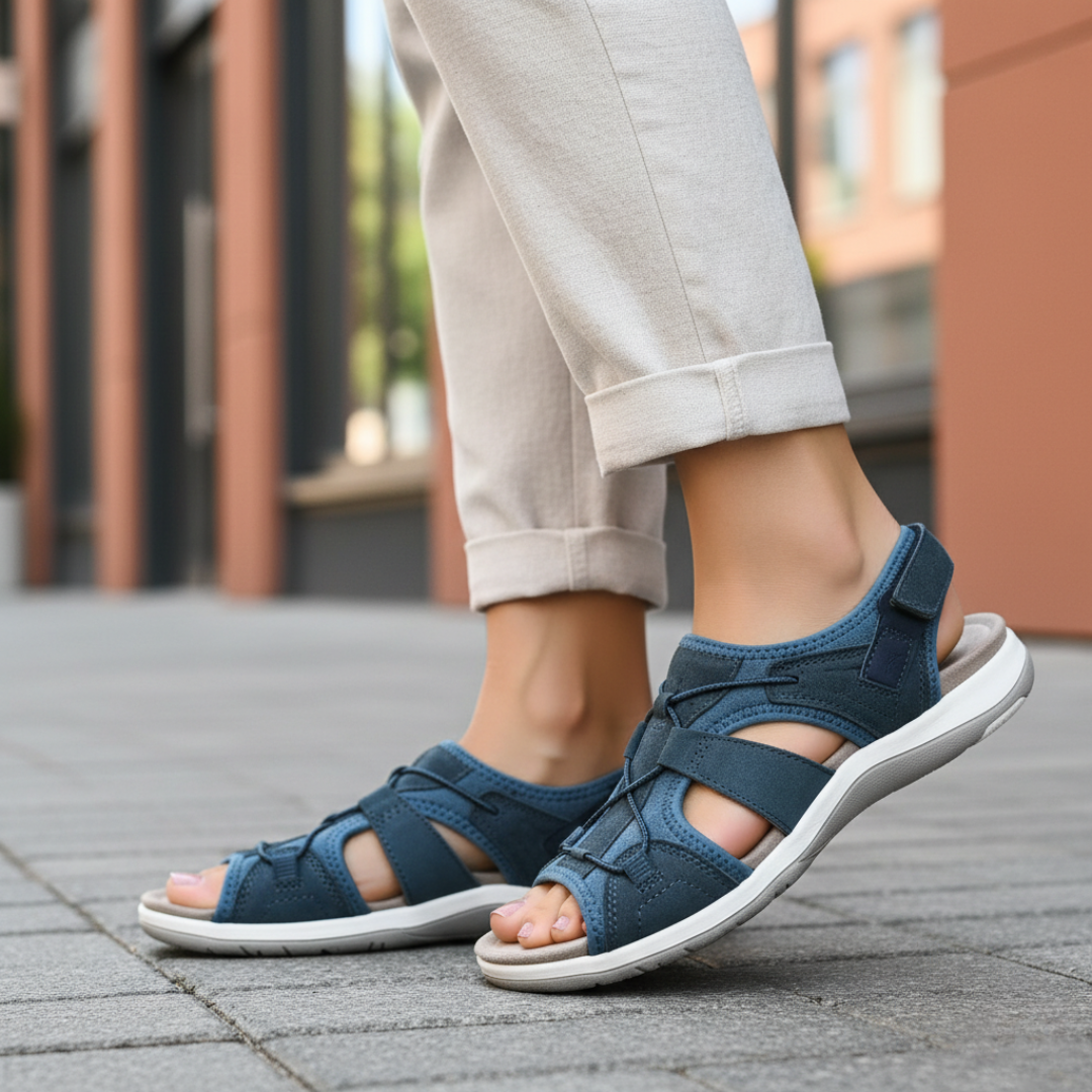 Sandales de marche avec soutien orthopédique de la voûte plantaire et lacets élastiques pour femmes