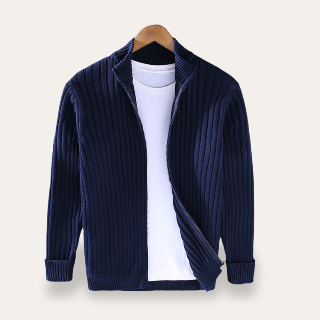 Herren Rippstrick Cardigan Baumwolle mit Reißverschluss | Vestea