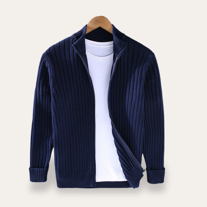 Herren Rippstrick Cardigan Baumwolle mit Reißverschluss | Vestea