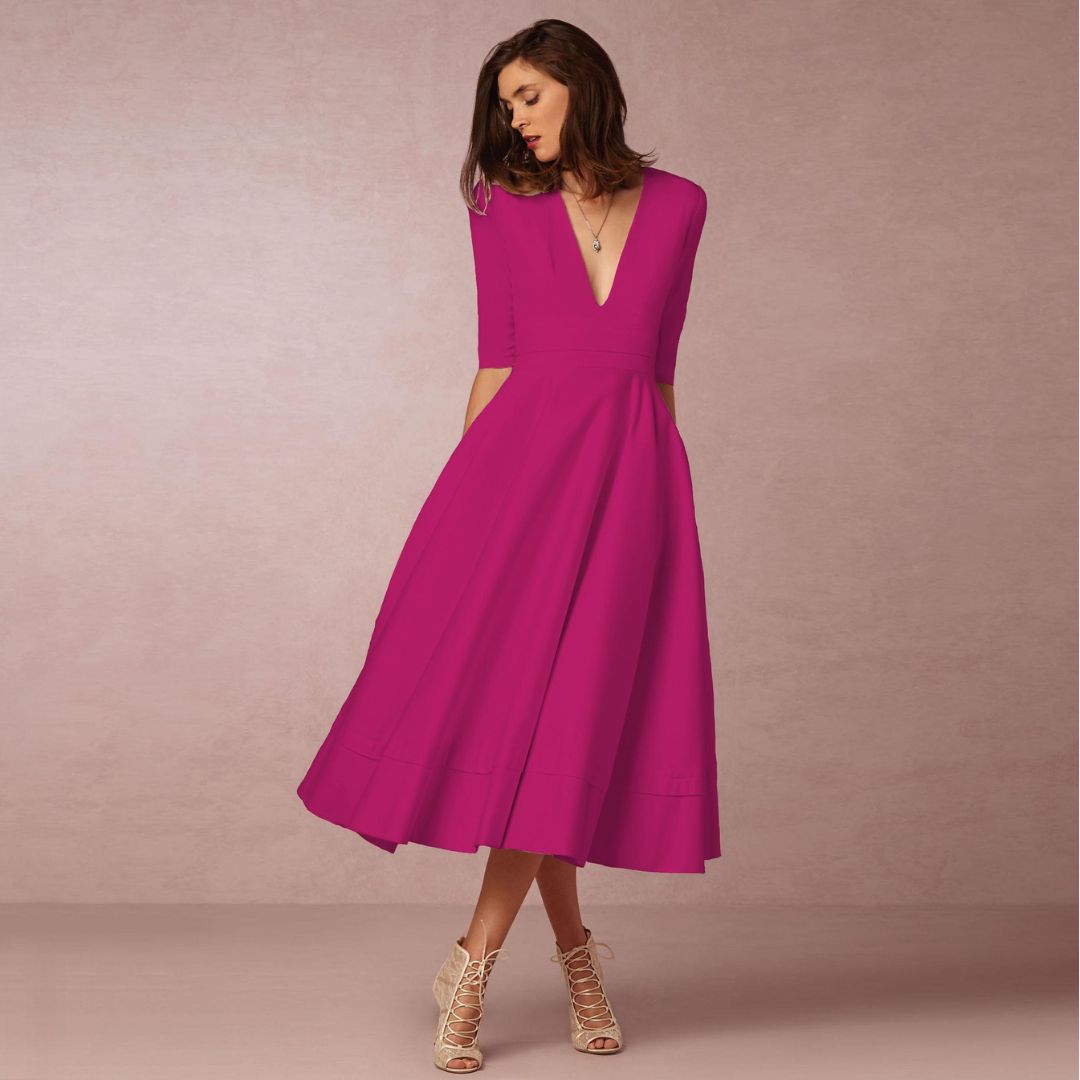 Elegantes Baumwoll Midikleid Damen | Vestea