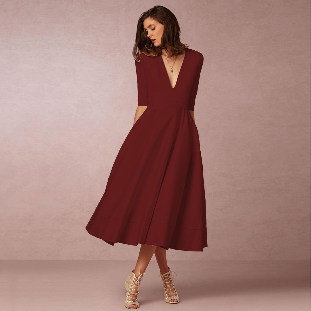 Elegantes Baumwoll Midikleid Damen | Vestea