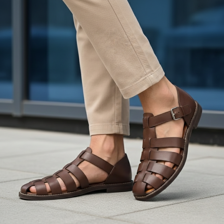 Sandalias ortopédicas de cuero para hombre con tiras estilo gladiador